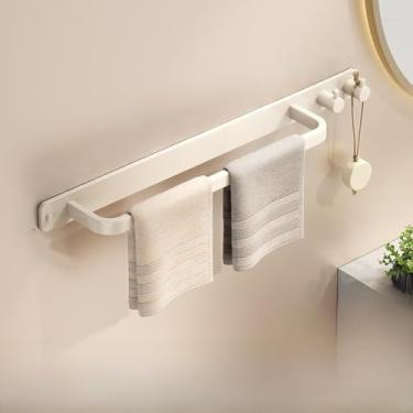 Imagem de Suporte de toalhas de alumínio Space, suporte multifuncional para toalhas de banho, haste para pendurar, sem necessidade de furação, [branco leitoso] 50 cm com 2 ganchos (material de alumínio Space)