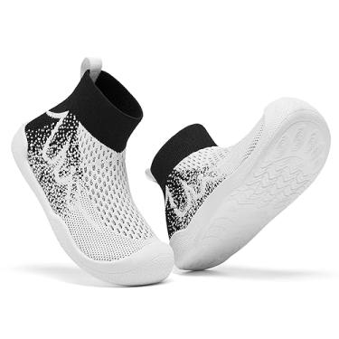 Imagem de Sapatos de caminhada para bebês meninos meninas sapatos infantis leves para primeiro andador respirável antiderrapante com gancho e laço tênis 6 9 12 18 24 meses, Sk-preto/branco