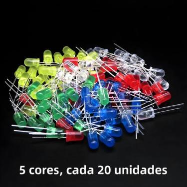 Imagem de Kit De Diodos LED Sortidos 100PCS 5mm Branco Verde Vermelho Azul Amare