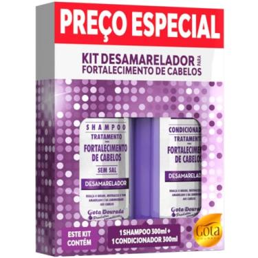 Imagem de Kit Shampoo e Condicionador Desamarelador Gota-Dourada Matizador Cabelos Grisalhos e Loiros 300ml
