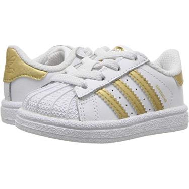 Imagem de Tênis infantil Adidas Originals Superstar, White/Gold Metallic/Blue, 9 Toddler