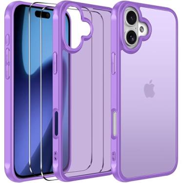 Imagem de ivoler Capa 3 em 1 para iPhone 17 de 6,3 polegadas 2025 com 2 protetores de tela de vidro temperado [proteção de grau militar], parte traseira translúcida fosca para iPhone 17 - roxo claro