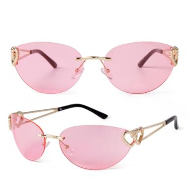 Imagem de VFDHN Óculos de sol femininos sem aro, prateados, com lentes UV400, em formato de coração (5)