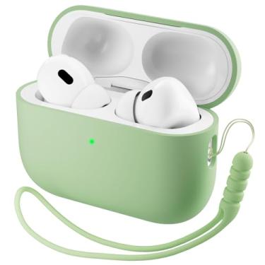 Imagem de ORNARTO Capa compatível com AirPods Pro 3 2025, capa protetora completa de silicone híbrido para AirPods Pro 3ª geração, capa frontal visível de LED - Matcha