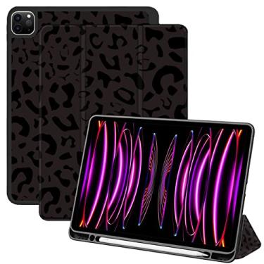 Imagem de Deokke Capa compatível com iPad Pro de 12,9 polegadas, 6ª/5ª/4ª/3ª geração (2022/2021/2020/2018), suporte para lápis, capa traseira de TPU, capa hibernar/despertar automática com carregamento de iPad 2ª lápis - preto roxo leopardo guepardo