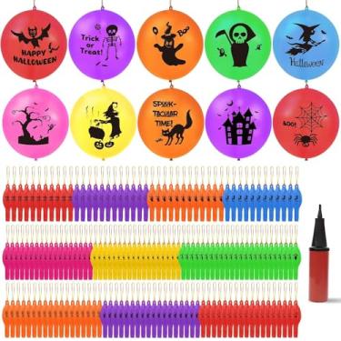 Imagem de 200 Pcs Halloween Punch Balloons Thickened Punching Balloon Heavy Duty Party Favors with Rubber Band Handle and Air Pump for Birthday Goodie Bag Stuffer Supply (Halloween Pattern)