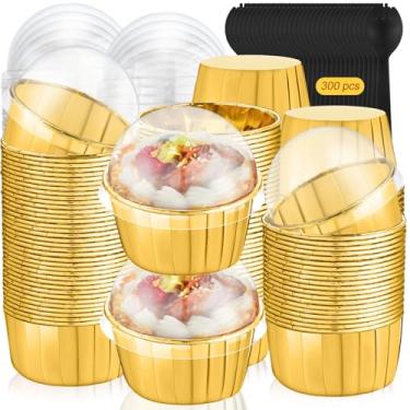 Imagem de Gandeer Conjunto de 300 mini copos de alumínio para assar com tampas, colheres, 3,5 g, forros de cupcake de folha de 142 g, copos descartáveis de ramequins para cupcake, forros de muffin, suportes