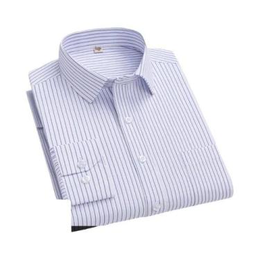 Imagem de Camisa Masculina de Negócios Listrada Branca - Manga Comprida 4XL - An