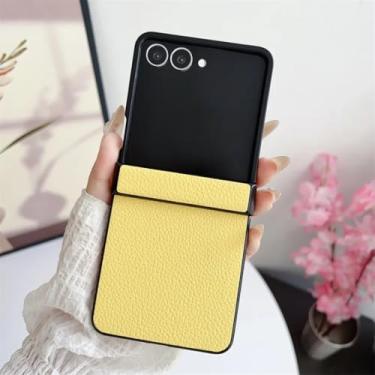 Imagem de Capa protetora de couro rígido com dobradiça para Galaxy Z Flip6 (para Galaxy Z Flip6/amarelo)