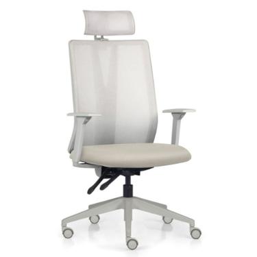 Imagem de Cadeira Escritório Giratória Presidente Flow F02 Base Cinza Sintético Bege - Lyam Decor