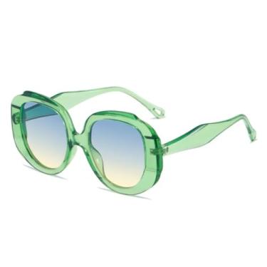 Imagem de HPIRME Óculos de sol retrô oval fashion transparente UV400 masculino feminino estilo punk (azul e amarelo)