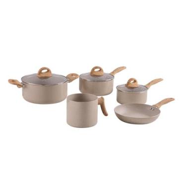 Imagem de Conjunto de Panelas Brinox Smart Plus 5 Peças Bege Alumínio Antiaderen