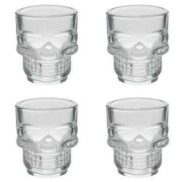 Imagem de Kit 4 Copos Shot Vidro Sodo Cálcico Caveira Rock Style 50Ml