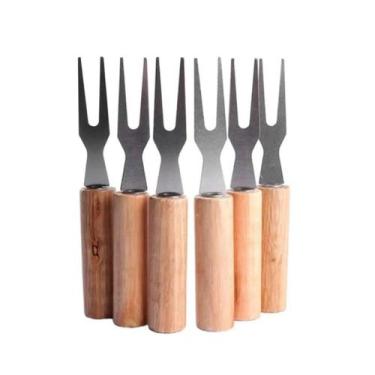 Imagem de Kit 6 Mini Garfos de Madeira Para Petiscos Churrasco - Aliança