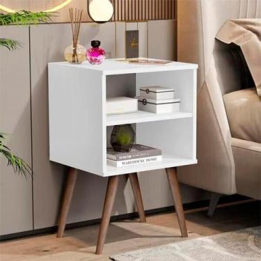 Imagem de Mesa De Cabeceira Pé Retrô Quarto Com Prateleira 1515 Branco - Lojas J
