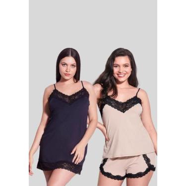 Imagem de Kit Hope Feminino: Camisola Renda Microfibra + Pijama Short Doll Renda
