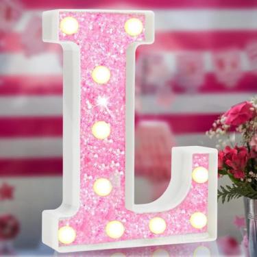 Imagem de Lâmpada Elnsivo Pink LED Marquee Letter Light Bateria 23x20x4cm