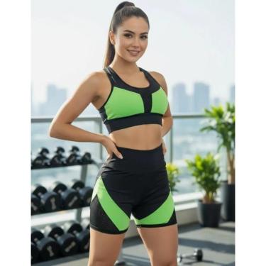 Imagem de Conjunto Fitness Juvenil Feminino Top + Short Preto Esportivo – Adolescente 14 a 16 anos-Feminino