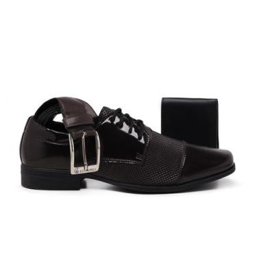 Imagem de Kit Sapato Social Masculino Bico Quadrado Confort Leve Macio Dia Dia+C