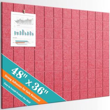 Imagem de Quadro de cortiça grande, pacote com 12 azulejos de parede de feltro com adesivo removível seguro, quadro de avisos para escritório, quadro de cortiça para design acolchoado e protetor de parede de