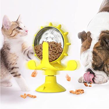 Imagem de OwnLifeYF Brinquedo interativo com vazamento de guloseimas para cães pequenos original alimentador lento roda engraçada para cães acessórios para animais de estimação, dispensador de guloseimas para gatos brinquedo quebra-cabeça interativo (Amarelo)