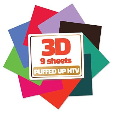 Imagem de GIO-FLEX 3D Puff Vinyl Heat Transfer 10"x12"-9 Sheets 9 Special Assorted Colors HTV Bundle Iron-On Design for T-Shirt Compatible with Cricut Silhouette Cameo Heat Press Machine Easy to Weed CutQ