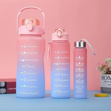 Imagem de Kit 3 Garrafa de Água Motivacional Garrafa Squeeze 2 Litros Com Canudo, Alça e Tampa Antivazamento (TAMPA ROSE)