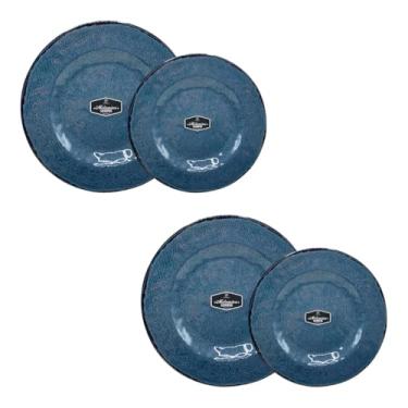 Imagem de Pratos de Melamina Texturizados Raso 28cm e Sobremesa 22cm 2 Unidades Elegantes Para a Sua Mesa (2, Azul)