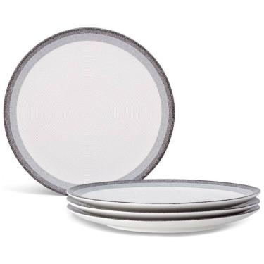Imagem de Conjunto de Pratos para Jantar com 4 Peças, Formato Redondo, Design Moderno e Material de Porcelana, Noritake G038-406D, Cinza e Branco