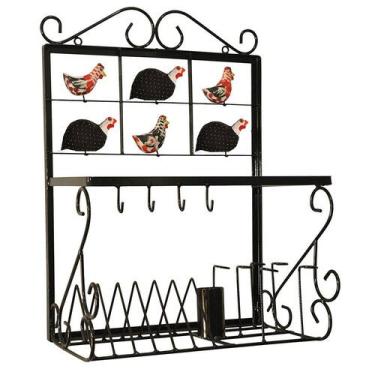 Imagem de Paneleiro de Parede Escorredor de Pratos, Copos e Talheres de Ferro - 