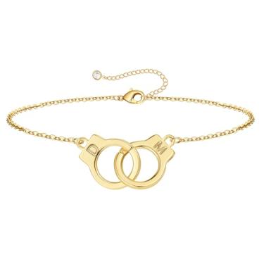 Imagem de M MOOHAM Pulseiras de algema com inicial para mulheres e meninas – presentes para mãe, filha, irmã, casais, pulseiras de amizade, banhado a ouro 14 K, pulseira de duas letras, joias, presentes de