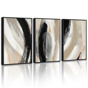 Imagem de KUVIOKE Arte de parede emoldurada abstrata preta neutra minimalista grafite pastel decoração de parede ilustração moderna pintura artística para quarto sala de estar 30 x 40 cm (moldura preta)