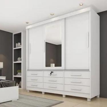 Imagem de Guarda Roupa Casal com Espelho e pés 3 Portas 9 Gavetas 199cm Chicago 