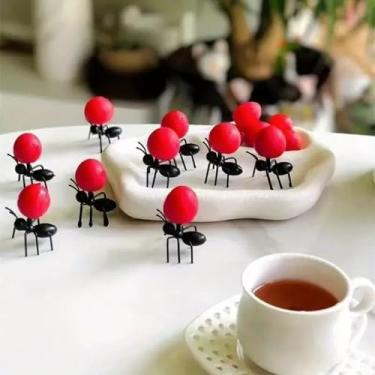 Imagem de 12 espetos de frutas em forma de formiga – palhetas decorativas falsas para exibição