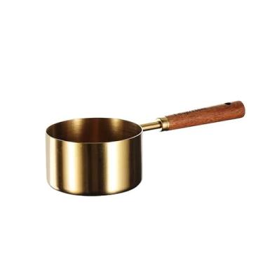Imagem de Colheres Medidoras de Aço Inoxidável com Cabo de Madeira Dourado Luxo para Cozinha Moderna(80 ml)