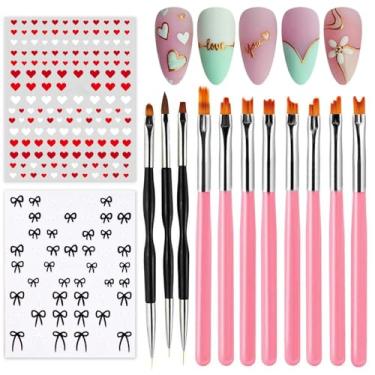 Imagem de Conjunto de pincéis de arte de unhas com 11 peças, kit de pincéis de unhas acrílicas de pétala rosa para revestimento de unhas, caneta de pintura para descascar esmalte francês, ferramentas de arte de