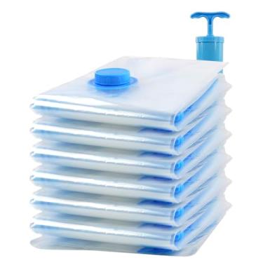 Imagem de Pacote com 6 sacos de vedação a vácuo para roupas e cobertores com bomba manual, cubos de embalagem a vácuo que economizam espaço para viagens, mudanças, roupas e armazenamento de edredom