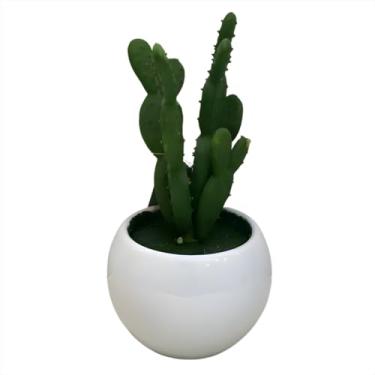 Imagem de Decoração Vaso Planta Flores Artificiais Cactos Realista Pote Cerâmica 16Cm Pote De Ceramica 16 Cm Com Suculenta Cactus