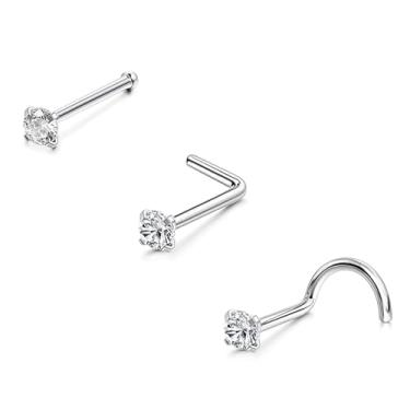Imagem de Piercing de nariz hipoalergênico 20G, aço cirúrgico 316L, saca-rolhas retas em forma de L com zircônia cúbica de 1,5 a 3 mm para pele sensível, 2mm, Aço inoxidável, metal, Sem Pedra Preciosa