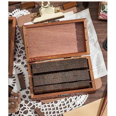 Imagem de 70 peças de carimbos numéricos de letras do alfabeto de borracha de madeira, letras minúsculas do alfabeto para artesanato faça você mesmo, materiais de scrapbook (escrita cursiva)