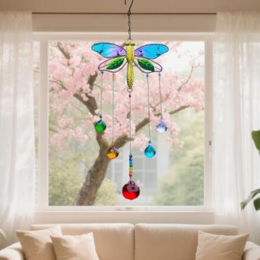 Imagem de Enfeite de cristal para pendurar libélula de vidro colorido com pingente de arco-íris para janela de jardim ou exibição de luz interna