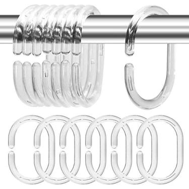 Imagem de 24 ganchos de cortina de chuveiro para banheiro, anéis de cortina de chuveiro de plástico transparente, ganchos de varão em forma de C, suporte de cortina de chuveiro, ganchos de cortina de chuveiro à