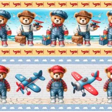 Imagem de Tecido Tricoline Digital Barrado Urso Aviador - Coleção Lúdica - Tecid
