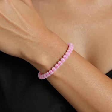 Imagem de Pulseira feminina feita à mão de quartzo rosa - joia de pedra preciosa natural para amor, coragem e paz interior, One Size, Pedra preciosa, Sem Pedra Preciosa