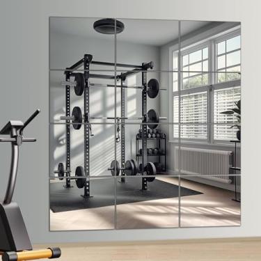 Imagem de VSAR House Espelhos de parede de comprimento total, espelho de academia doméstico para academia, 12 peças de azulejos de espelho de vidro de 35,5 x 30,5 cm, espelhos de parede de corpo inteiro de