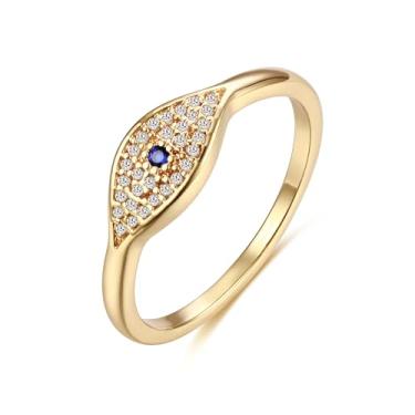 Imagem de Anel de olho turco banhado a ouro 14K CZ turco azul turco anel de proteção de amuleto anel de ouro joia presente para ela tamanho 5-8, 5, Latão, Sem pedra preciosa