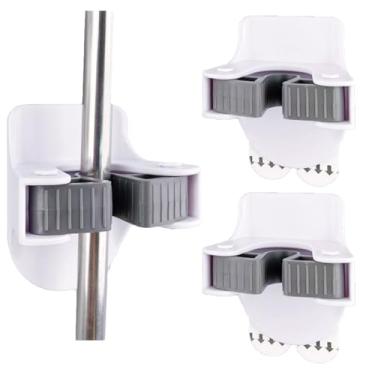 Imagem de Pacote com 3 suportes de vassoura, suporte de parede para esfregão, cabide branco