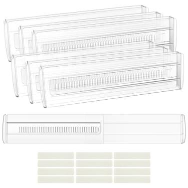 Imagem de UKQRRTC 6 divisórias de gaveta, 28-48 cm, 7,6 cm de altura, organizador de gaveta ajustável, plástico transparente, resistente a arranhões, posicionamento flexível para quarto, escritório, banheiro