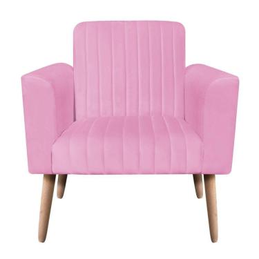 Imagem de Poltrona Viena Gomada Suede Rosa Bebê Pés Palito Natural D'rossi
