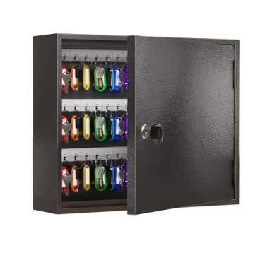 Imagem de WeHere Caixa de bloqueio de chave para 90 chaves, armário de chave de parede com etiquetas coloridas, caixa de armazenamento de chave de aço com fechadura, organizador de chaves para casa, escritório